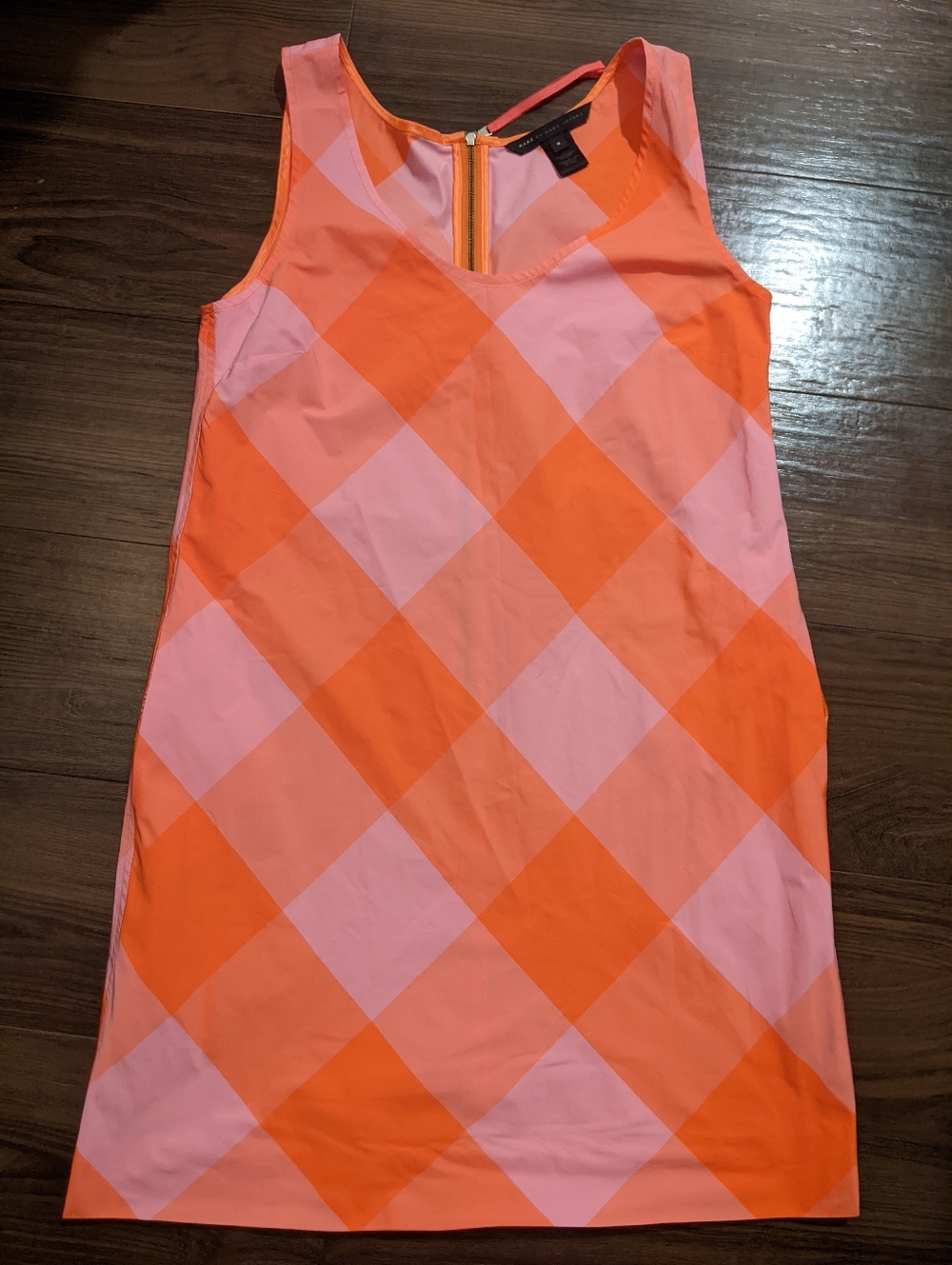 Marc by Marc Jacobs - Stacey Check Dress Shift | Size 8 | Shocking Orange Pink - Picture 10 of 11